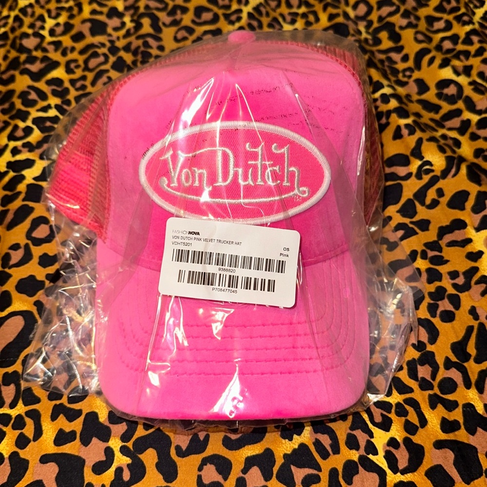 Von Dutch pink velvet trucker hat